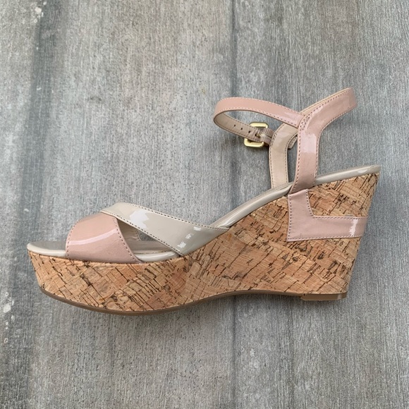 GUESS Nude Patent Leather Cork Platform Sandals - Picture 4 of 6